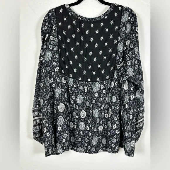 Lucky Brand Boho Peasant Black Floral Blouse- XXL - Picture 9 of 12